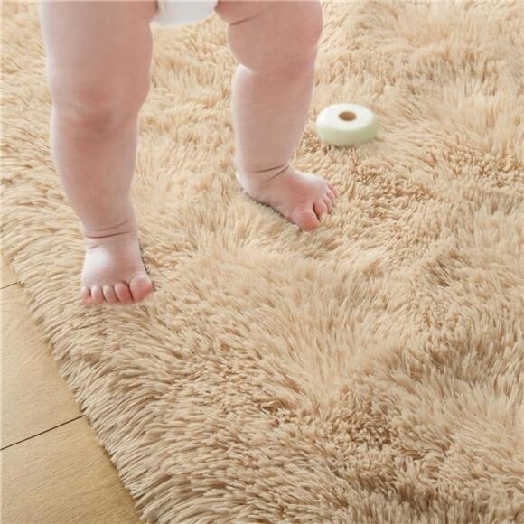 Large Fluffy Rug for Living Room Bedroom, 5 x 8 Feet Beige Shag Area Rugs Soft - Picture 5 of 7